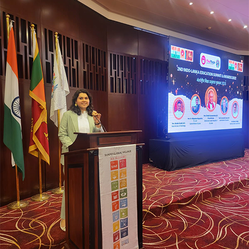 Alisha Madhok Alia addressing  Indo -Sri Lanka Education Summit as the Youngest Speaker
